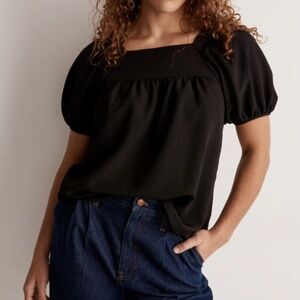Madewell-Seersucker Bubble-Sleeve Top
